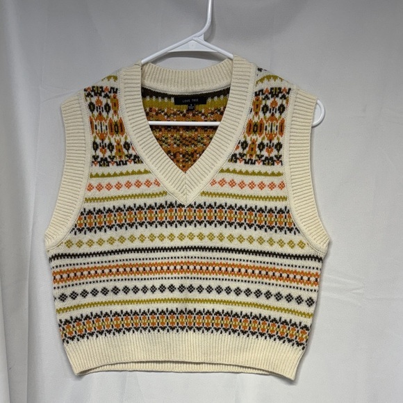 Love Tree snow flowers print Multicolor Knit Sweater V beck Vest size small - Picture 3 of 10
